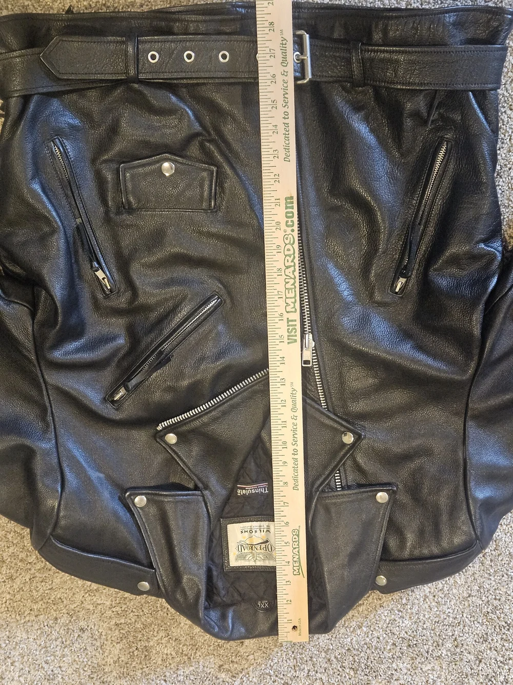 WILSON XXL Open Road Black Leather Belted Motorcycle Jacket Insulated Vintage